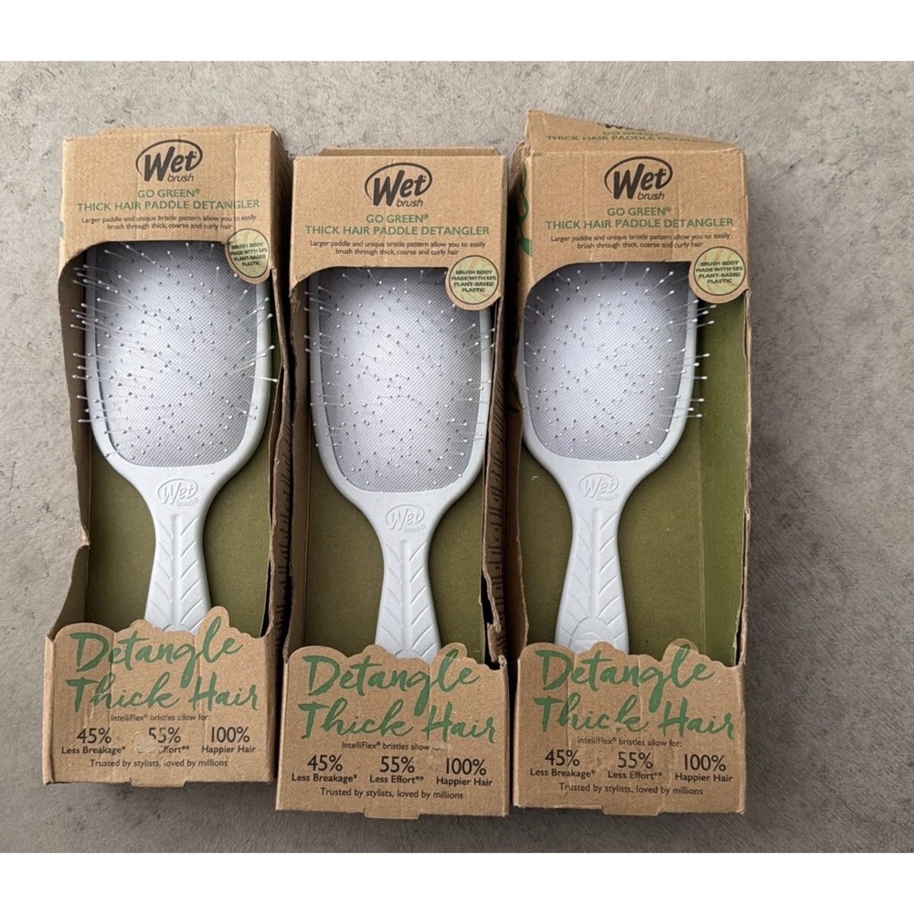 3 Lot Wet Brush Go Green Thick Hair Paddle Detangler Icy Blue